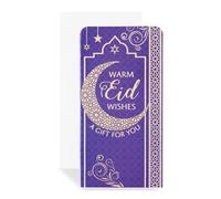 Eid Mubarak/ Eid Wishes A Gift For You| Muslims Islamic Festive Celebration 3 Fold Money Wallet- Eidi Gifting With Golden/ Silver Foil-Lovely Colours and Traditional Moon Lantern Patterns (Blue)