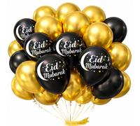 Eid Mubarak Gold Black Balloons 10inch 36pcs Eid Decorations Latex Party Balloon For Happy Eid Al-Fitr & Eid Al-Adha Celebrations Kit with Moon & Star for Eid Party Decoration, Islamic Decoration