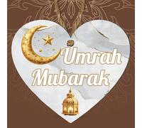 Eid Mubarak, Hajj Mubarak, Ramadan Mubarak, Umrah Mubarak, and Bismillah Heart Plaques - Islamic Grey, for Ramadan, Eid, Hajj, Umrah Gifts, (Umrah Mubarak, Small: 10 cm (H) × 9 cm (W))