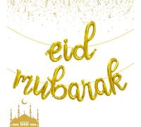 Eid Mubarak Letters Balloons Eid Mubarak Decorations Balloons Banner 18 Inch Gold Mylar Foil Balloons for Happy Eid Muslim Islam Festival Decor Supplies Ramadan Eid Party Decorations for Home