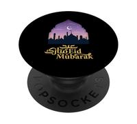 Eid Mubarak Mosque Crescent Moon Sky Illustration PopSockets Adhesive PopGrip