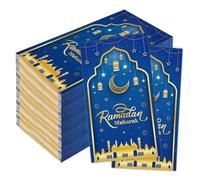 Eid Mubarak Napkins, 200 Pcs Eid Mubarak Ramadan Paper Napkins Disposable, 2-Ply Blue Gold Star Moon Absorbent Paper Hand Towels for Bathroom Home Kitchen Mardi Gras Party Decorations Supplies
