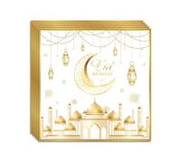 Eid Mubarak Napkins, 24Pcs White Gold Eid Mubarak Moon Star Paper Serviettes Napkins Disposable Ramadan Party Napkins for Ramadan Muslim Islamic Home Decor Eid Party Table Decorations