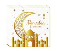 Eid Mubarak Napkins, Eid Decorations, 20 Pcs White and Gold Ramadan Napkins Disposable Paper Napkins, for Ramadan Party Ramadan Party Tableware (White)