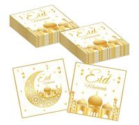 Eid Mubarak Napkins, Ramadan Kareem Napkins, White and Gold Ramadan Napkin Disposable Paper Napkin, Eid Decorations, for Ramadans Muslim Islamic Home Decor Ramadans Party Table Decorations