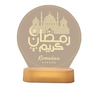 Eid Mubarak Night Light LED Ramadan Mubarak Lights Muslim Islamic Bedside Lamps LED Acrylic Castle Pattern Ramadan Mubarak Decor Lamp with Remote Control Muslim Tabletop Ornaments (B)