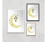 Eid Mubarak Pattern Moon And Lamps Giclee Art Print - A4 - Wooden Frame