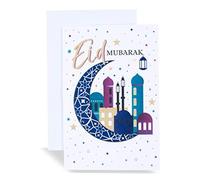 Eid Mubarak Pop Up 3D Greetings Card | Islamic Muslim Annual Festive Celebration| Bright and Colourful Traditional Eid Gifts for Family| Moon, Star, Masjid, Lanterns Pattern with Foil Printing