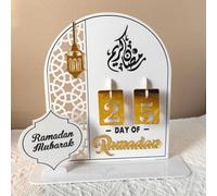 Eid Mubarak Ramadan Advent Calendar, 2026 Islamic Countdown Table Decor for Kids & Family, Gold Mirror Acrylic Arabic Ornament, Ramadan Party Supplies & Housewarming Gifts (White B 1set)