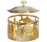 Eid Mubarak Ramadan Candy Tray with Lid, Metal Snack Serving Platter, Middle Eastern Decorative Food Tray for Dates, Nuts & Sweets, Eid Ramadan Home Party Table Decoration (Gold)