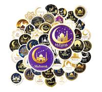 Eid Mubarak Stickers,50 PCS Ramadan Stickers Ramadan Decorations Party Supplies Eid Mubarak Waterproof Sticker for Water Bottles,Laptop,Skateboard,Gift Bags,Scrapbooking,Crafts (White Gold)