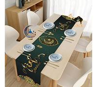 Eid Mubarak Table Runner, 14*73in Muslim Ramadan Tablecloth Star Moon Table Decoration Islamic Eid Adha Table Cover for Islamic Iftar Party Decor, Home, Kitchen, Dining Room, Holiday(Eid Green)