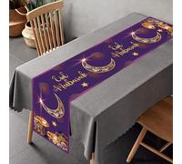 Eid Mubarak Table Runner Ramadan Decorations 180 x 35cm Eid Ramadan Mubarak Table Runner Eid Placemat for Home Dining Islamic Happy Festival Party Decor Supplies (Purple)