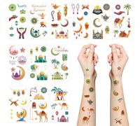 Eid Mubarak Temporary Tattoos, 12 Sheets in 6 Styles, Ramadan Party Supplies, Festival Favors with Islamic Designs