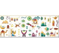 Eid Mubarak Temporary Tattoos, 12 Sheets in 6 Styles, Ramadan Party Supplies, Festival Favors with Islamic Designs