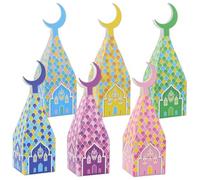 Eid Mubarak Treat Boxes,6Pcs Castle Moon Pattern Goodie Gift Boxes Ramadan Kareem Theme Candy Boxes for Muslim Islamic Eid Iftar Diwali Arty Favor Supplies, 6 Colors
