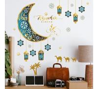 Eid Mubarak Wall Sticker Ramadan Window Decoration Adha Moon Lantern Pattern Wall Stickers Diy Window Clings for Home
