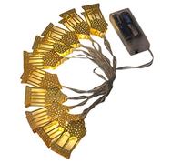 Eid Mubarak Wooden Decorative String Light Ramadan Decorations, Islam Mubarak LED Light Decor Muslim Moon Candle Ornaments, Natural Wood Lantern Handheld Colorful lamp for Indoor Outdoor Parties