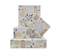 Eid Mubarak Wrapping Paper, White Islamic Ramadan Gift Wrap Paper with Mandala,Lantern,Mosque Pattern for Eid al-Fitr, Ramadan Muslim Celebration - 4 Folded Sheets 20x28 Inches