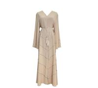 Eid Muslim Women Abaya Morocco Party Dress Abayas Elegant Prayer Long Sleeve Robe Beige M