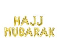 Eid Party Gold Hajj Mubarak Metallic Foil Balloons w/Hanging Ribbon (No Helium Necessary)