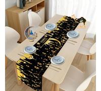 Eid Ramadan Mubarak Table Runner, 14*71in Muslim Ramadan Tablecloth Star Moon Mosque Decorative Table Cloth Polyester Eid Table Cover for Islamic Iftar Party Decor, Kitchen, Dining Room (B)