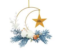 Eid Ramadan Mubarak Wreaths Decorations, Moon Wreaths with Stars Sign, Artificial Metal Hoop Hanging Floral Garland for Front Door, for Wall Window Party Wall Decor Indoor Outdoor