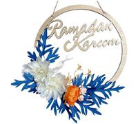 Eid Ramadan Wreaths Mubarak Front Door Wreath Round Wooden Floral Hanging Garland Islam Decorations for Home Farmhouse