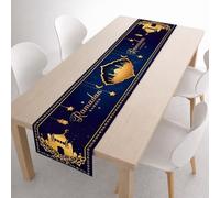 Eid Table Runner Ramadan Decorations For Home Eid Table Cloth Blue and Gold Decorations For Iftar Dinner Party Buffet Home Restaurant Garden Indoor and Outdoor Al Adha Decor Celebration