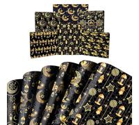 Eid Wrapping Paper 6pcs, Gift Wrap With Mosque Moon Star Patterns,Diy Crafts Eid Mubarak Wrapping Paper Folded Sheets For Islam Holiday Eid Decorations Ramadan Muslim Party 70 * 50cm (Black)