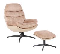 Beliani Swivel Armchair EIDE with Footstool Velvet Sand Beige