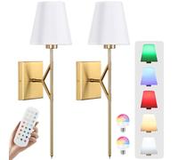 EIDEARAY Battery Operated Wall Lights Set of 2,with Color Temperature Dimmable Remote Control,USB Charging RGB Light Bulb,Wireless Wall Lights for Living Room Bedroom Farmhouse Bedside Hallway(Gold)