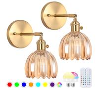 EIDEARAY Battery Operated Wall Sconce Set of 2,Vintage Wall Sconce with Amber Tulip Glass Lampshade Rechargeable Wall Light with Remote Control for Bedroom,Living Room, Hallway, Aisle