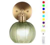 EIDEARAY Battery Operated Wall Sconce, Vintage Wall Sconce with Deep Green Tulip Glass Lampshade Rechargeable, Battery Wall Light with Remote,Wireless Wall Sconces, for Bedroom,Living Room, Hallway