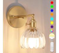 EIDEARAY Battery Operated Wall Sconce, Vintage Wall Sconce with Transparent Tulip Glass Lampshade Rechargeable Battery Powered Wall Light with Remote Control for Bedroom,Living Room, Hallway, Aisle