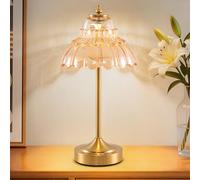 EIDEARAY Rechargeable Table Lamp, Battery Operated Table Lamp, Cordless LED Amber Glass Morning Glory Shape Lamps with Dimmable, Decorative Touch Lamps for Living Room