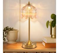 EIDEARAY Rechargeable Table Lamp, Battery Operated Table Lamp, Cordless LED Amber Rose Glass Lamps with Dimmable, Decorative Touch Lamps for Living Room
