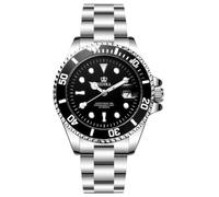 EIDIKA Men's Automatic Mechanical Watch - Submarine Series - Date Calendar, Luminous Hands and Markers, Exhibition Caseback, Water-Resistant, Self-Winding, Sport, 43mm, Black(Silver)