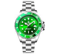 EIDIKA Men's Automatic Mechanical Watch - Submarine Series - Date Calendar, Luminous Hands and Markers, Exhibition Caseback, Water-Resistant, Self-Winding, Sport, 43mm, Green(Silver)