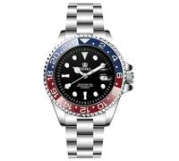 EIDIKA Men's Automatic Mechanical Watch - Submarine Series - Date Calendar, Luminous Hands and Markers, Exhibition Caseback, Water-Resistant, Self-Winding, Sport, 43mm, Black/Blue/Red(Silver)