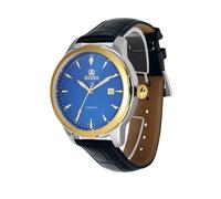 EIDIKA Men's Classic Automatic Mechanical Watch - Masterpiece Series - Date Calendar, Luminous Hands, Exhibition Caseback, Water-Resistant, Self-Winding, Blue Dial, 43mm, Blue/Gold (Black)