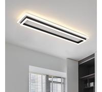 EIDISUNY Dimmable Led Ceiling Light with Remote Control 80cm 48W Modern Linear Black Ceiling Lighting Fixture Acrylic Long Ceiling Lamp for Living Room Kitchen Dining Room Hallway Office Bedroom