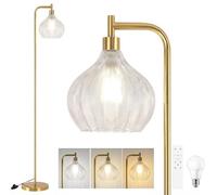 EIDISUNY Gold Floor Lamp for Living Room, Modern Glass Floor Lamp with Remote, Dimmable, 3CCT, CLear Glass Lampshade, Pedal Switch, Arc Tall Lamp for Bedroom StudyRoom DiningRoom Office(Bulb Included)