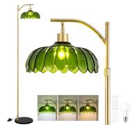 EIDISUNY Gold Floor Lamp for Living Room, Modern Glass Floor Lamp with Remote, Dimmable, 3CCT, Green Glass Lampshade, Pedal Switch, Arc Tall Lamp for Bedroom StudyRoom DiningRoom Office(Bulb Included)