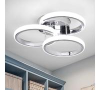 EIDISUNY LED Ceiling Light Modern 36W 3 Circle Silver LED Ceiling Lights Fixture for Hallway Office Bedroom Kitchen Dining Room Living Room Lamp - Silver, Cool White Light 6000K