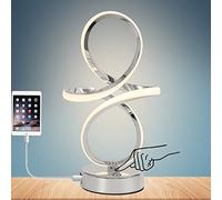 EIDISUNY LED Table Lamp Dimmable Touch Control Table Lamp Silver Curved LED USB Charge Bedside Lamp for Bedroom Office Living Room Creative Modern Home Decor Table Light