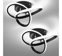 EIDISUNY Modern Black Ceiling Lights LED, 2PCS 25cm Black Curved Small Hallway lamp Ceiling Light fixtures LED for Hallway Aisle Entrance Bedroom Kitchen Living Room - Cool White 6000K - 2pcs 25cm