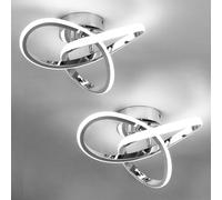EIDISUNY Modern Chrome Ceiling Lights LED, 2PCS 25cm Silver Curved Small Hallway lamp Ceiling Light fixtures LED for Hallway Aisle Entrance Bedroom Kitchen Living Room - Cool White 6000K - 2pcs 25cm