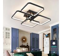 EIDISUNY Modern Dimmable Ceiling Light LED, 66cm 4-Square Black LED Dimmable Ceiling Lights Fixtures with Remote Control for Dining Room Bedroom Office Kitchen Hallway Indoor Living Room Light - 69W