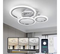 EIDISUNY Modern Led Dimmable Ceiling Light, 3 Circle Silver Ceiling Lights with Remote Control, 3000K-6500K, 3 Circle Modern Led Ceiling Lights Fixture for Living Room DiningRoom Bedroom Kitchen - 35W